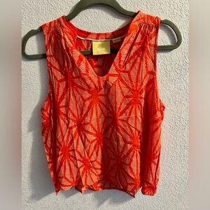 Anthropologie Maeve red aztec print sleeveless Top 6